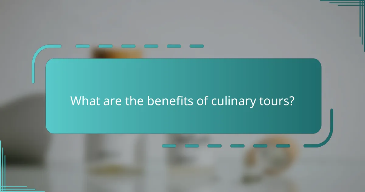 What are the benefits of culinary tours?