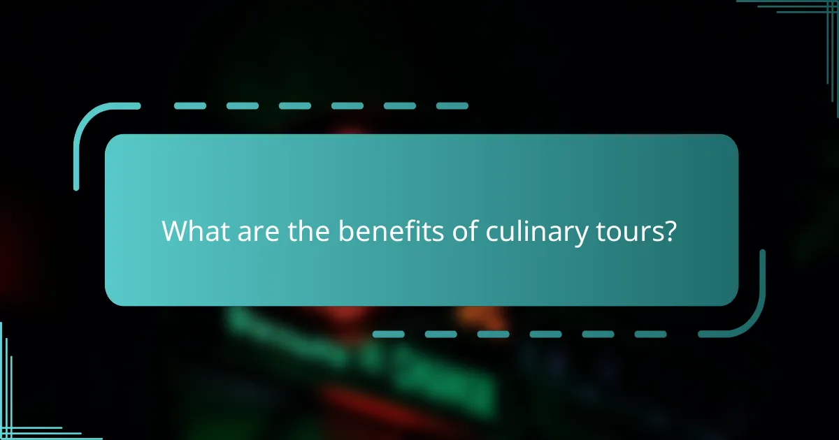 What are the benefits of culinary tours?